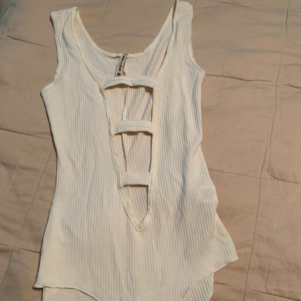 Emma and Sam lf cream cutout bodysuit